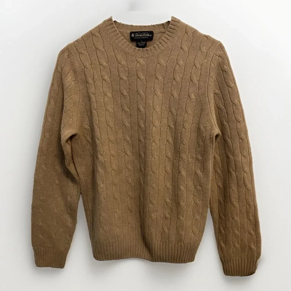 Brooks Brothers 100% Italian Cashmere Cable Knit Sweater Womens Small Brown Tan